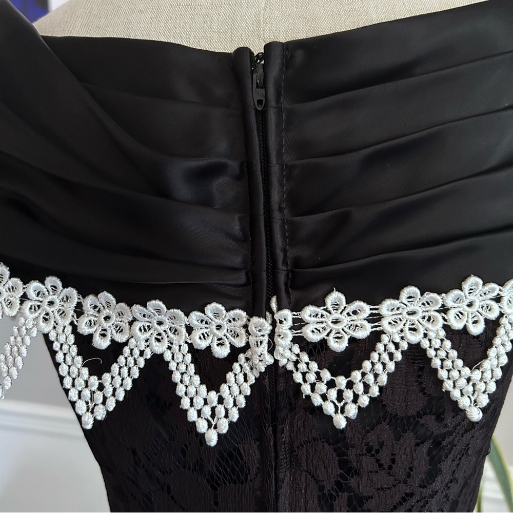Vintage 80s Black Lace Dress Off Shoulder Gothic Prom Cocktail Size XS - Picture 8 of 12